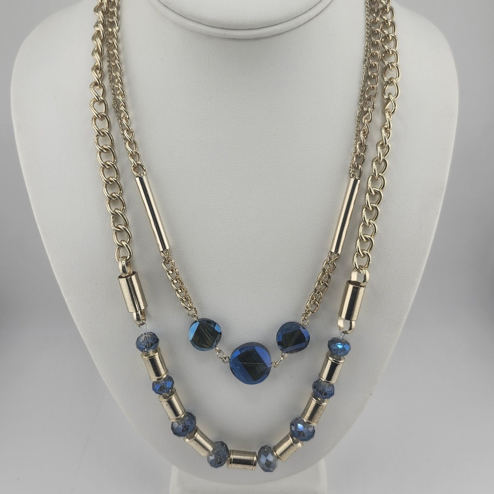 Simply‎ Vera Vera Wang Gold Tone And Blue Bead Necklace Layered